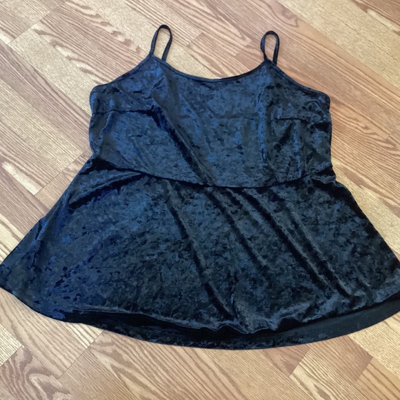 Agnes Orinda Black Crushed Velvet Spaghetti Strap Peplum Tank Top Size 2X - Picture 3 of 8